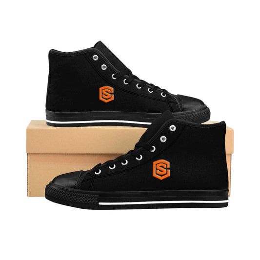 Black  Men's High-top Sneakers - orange logo