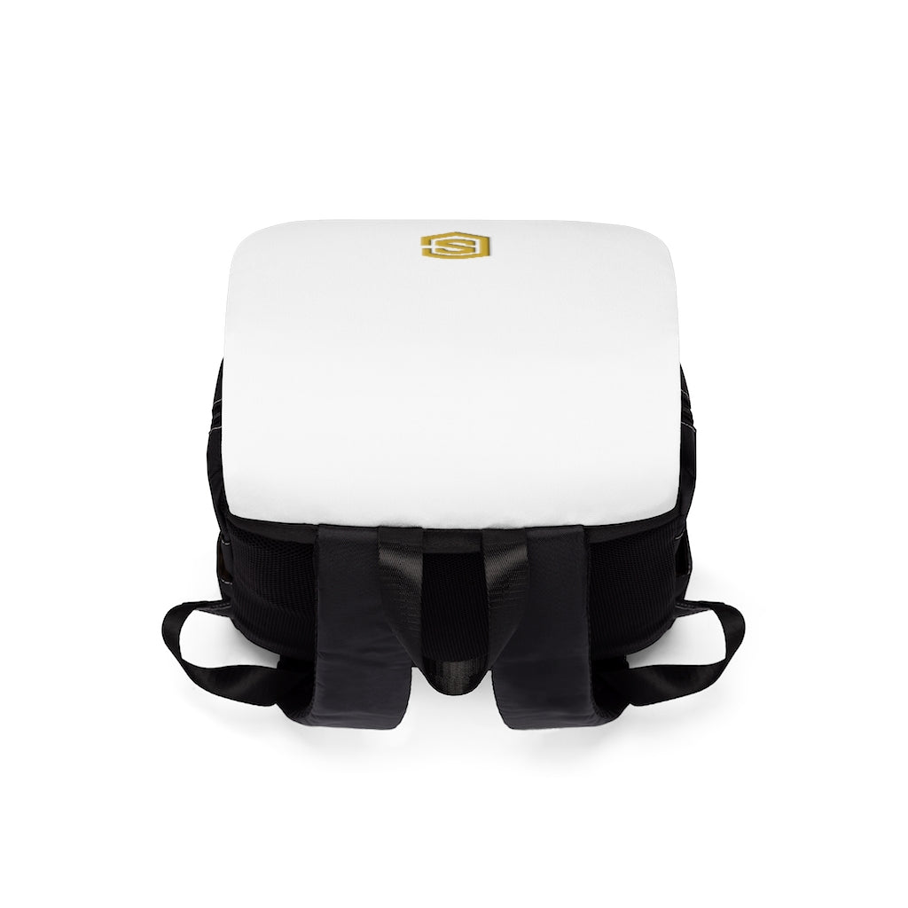 White Unisex Casual Shoulder Backpack Gold logo