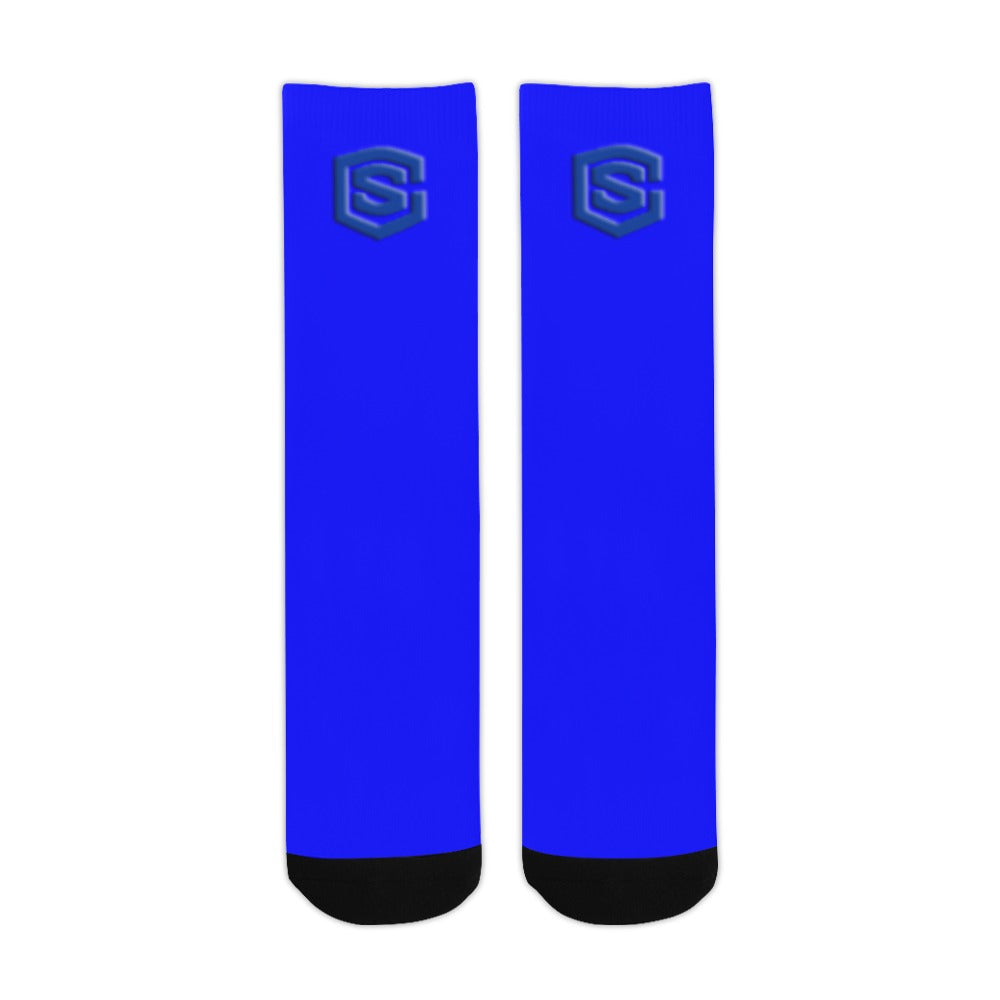 Blue Sublimated Crew Socks (Made In USA) with Blue Logo Sublimated Crew Socks (Made In USA)