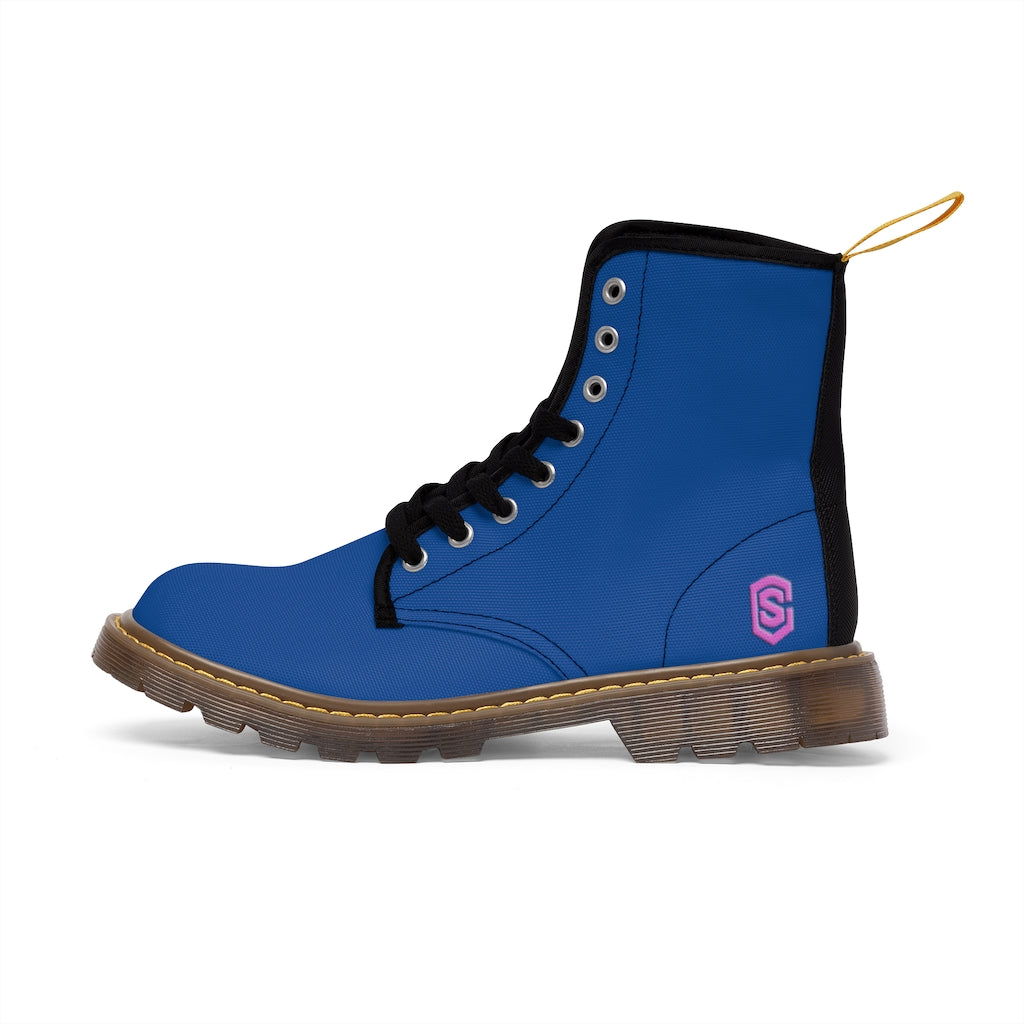Blue Men's Canvas Boots Pink Logo