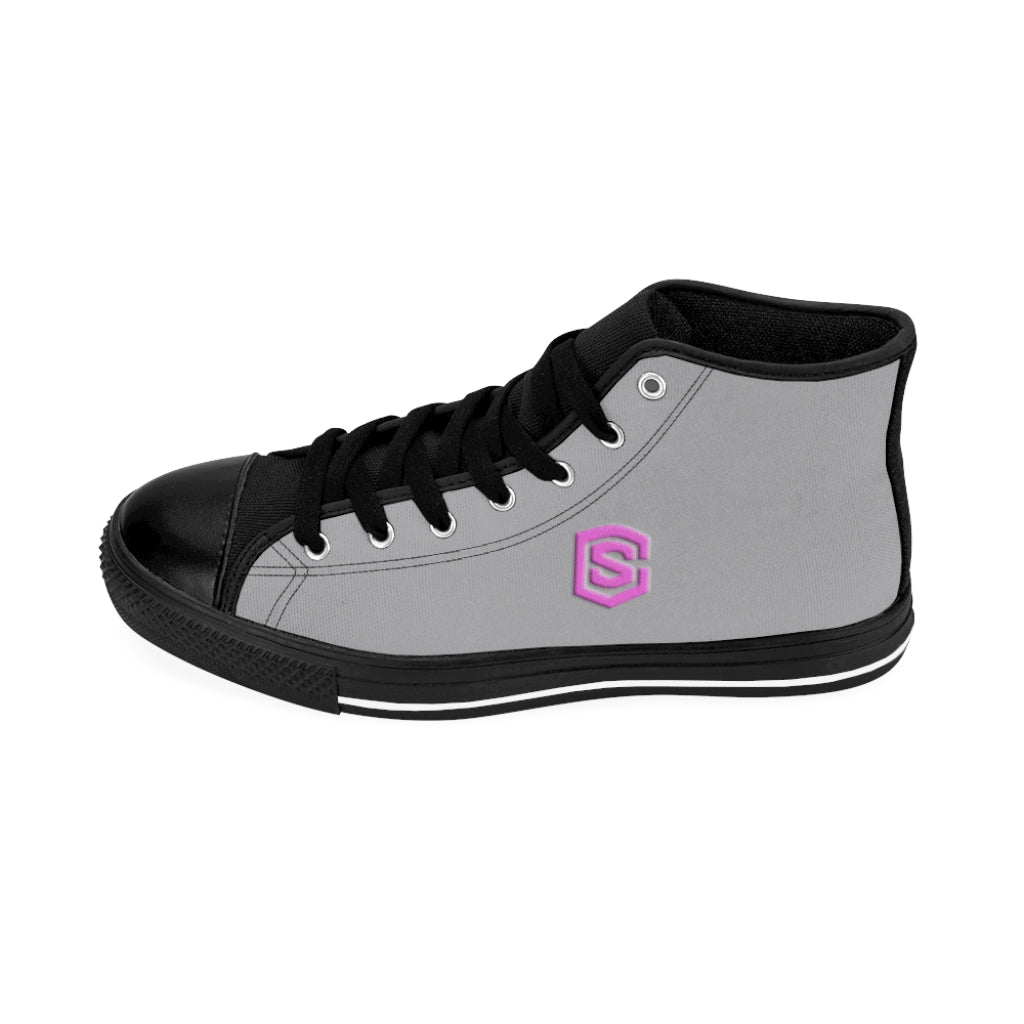 grey Men's High-top Sneakers - pink logo