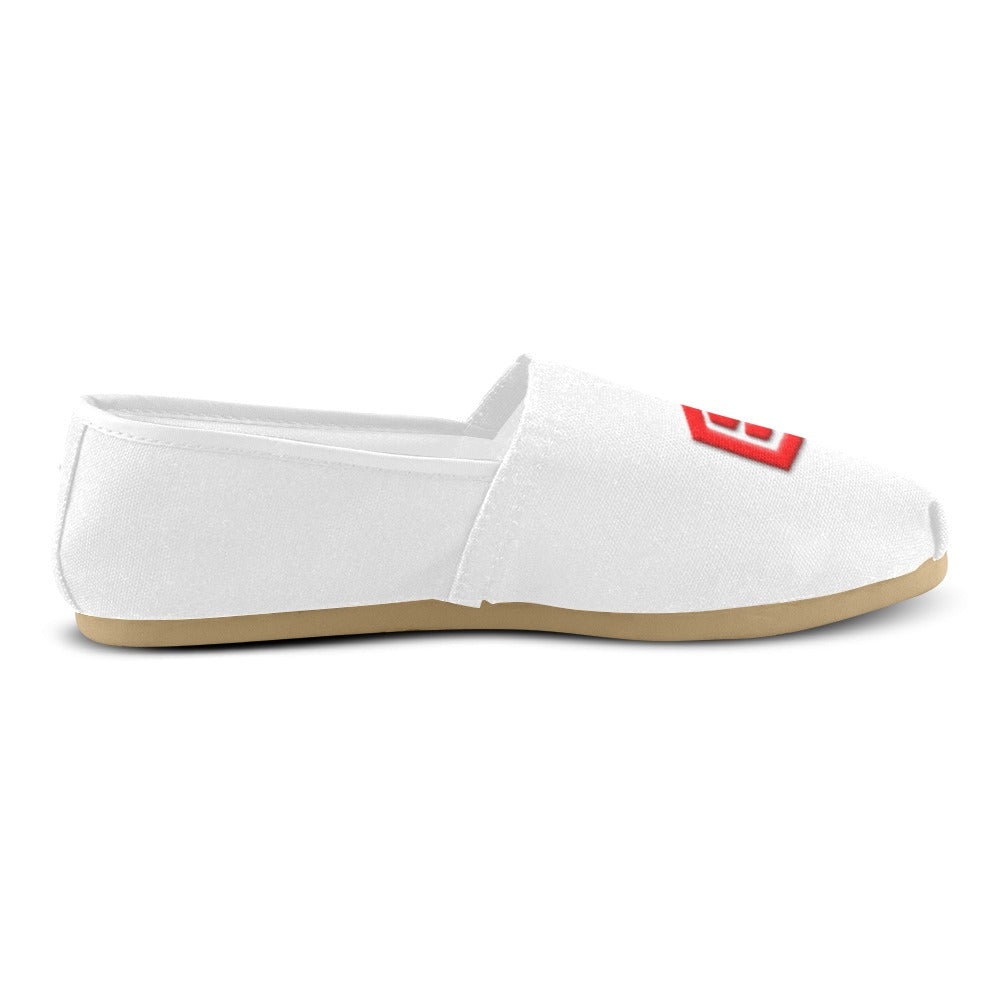 WHITE Casual Canvas Women's WITH RED  LOGO Casual Canvas Women's Shoes (Model 004) (Designs are mirrored)