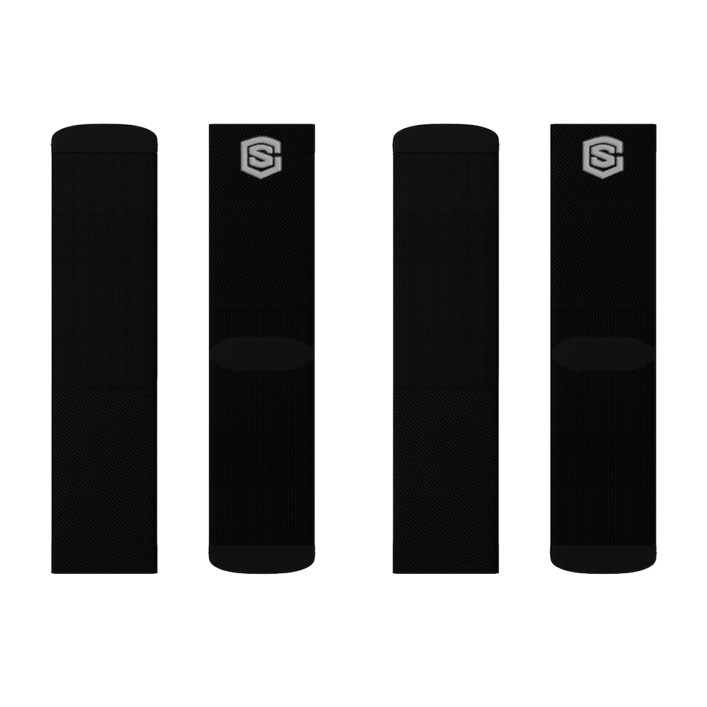 Black Sublimation Socks Silver Logo