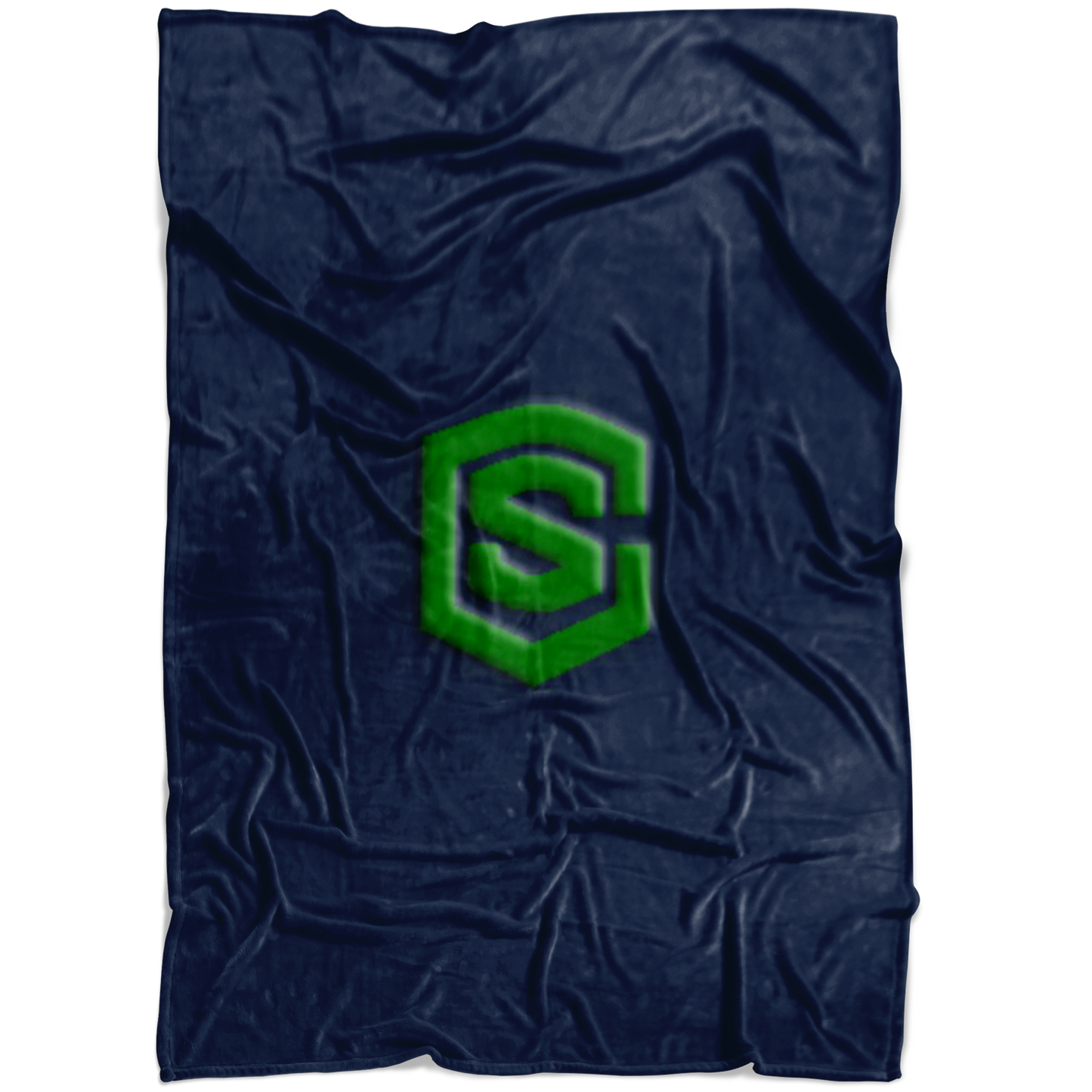 Navy Blue Fleece Blanket Green Logo