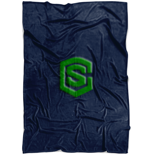 Navy Blue Fleece Blanket Green Logo