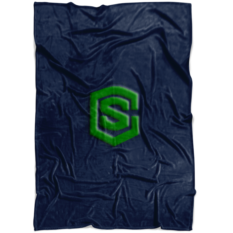 Navy Blue Fleece Blanket Green Logo