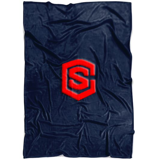 Navy Blue Fleece Blanket Red Logo
