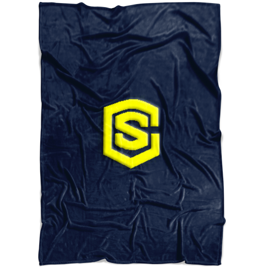 Navy Blue Fleece Blanket Yellow Logo