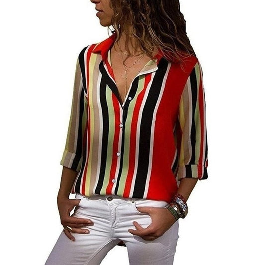 Women Turn-down Collar Chiffon Blouse