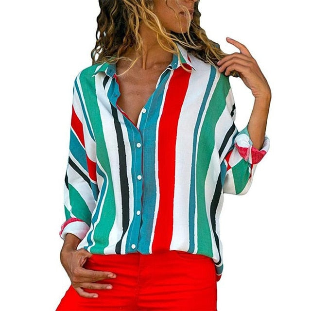 Women Turn-down Collar Chiffon Blouse