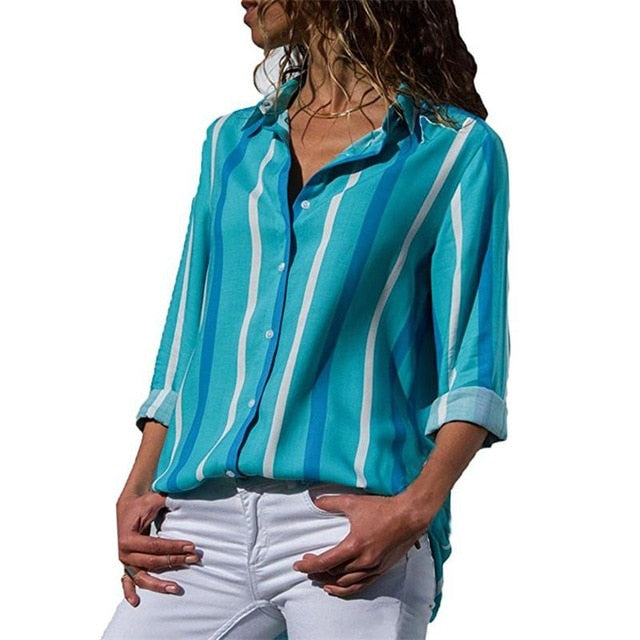 Women Turn-down Collar Chiffon Blouse