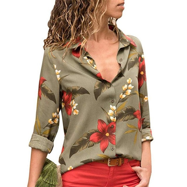 Women Turn-down Collar Chiffon Blouse