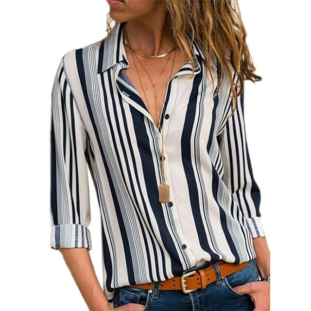 Women Turn-down Collar Chiffon Blouse