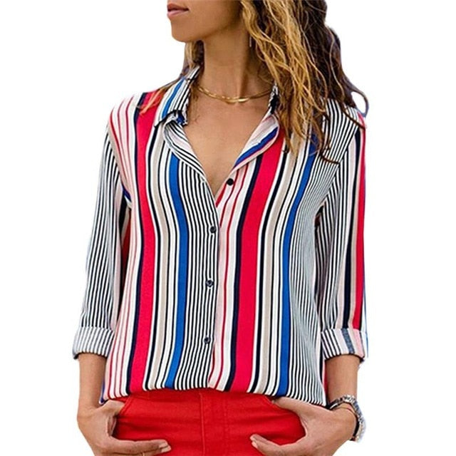 Women Turn-down Collar Chiffon Blouse