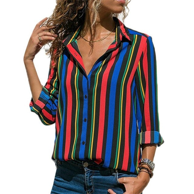 Women Turn-down Collar Chiffon Blouse