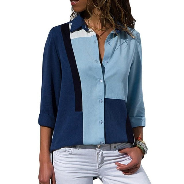 Women Turn-down Collar Chiffon Blouse