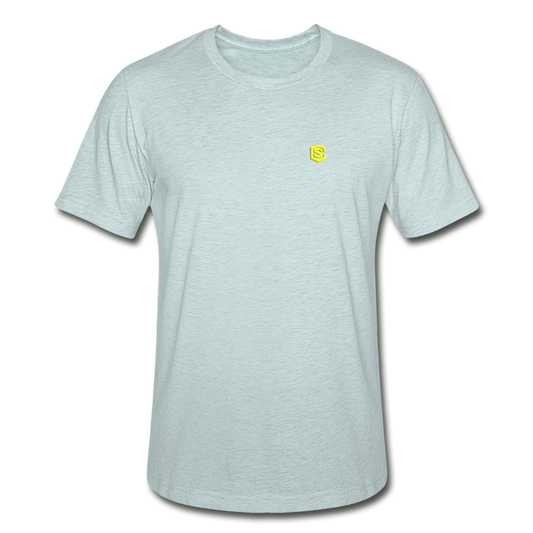 Unisex Heather Prism T-Shirt WITH YELLOW  LOGO - heather prism ice blue