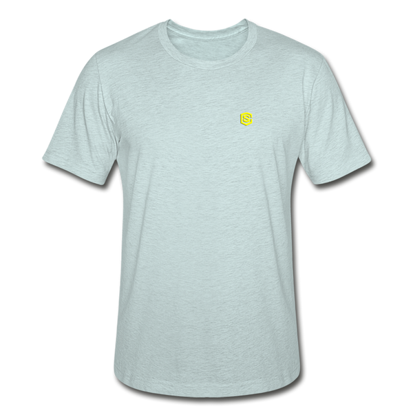 Unisex Heather Prism T-Shirt WITH YELLOW  LOGO - heather prism ice blue