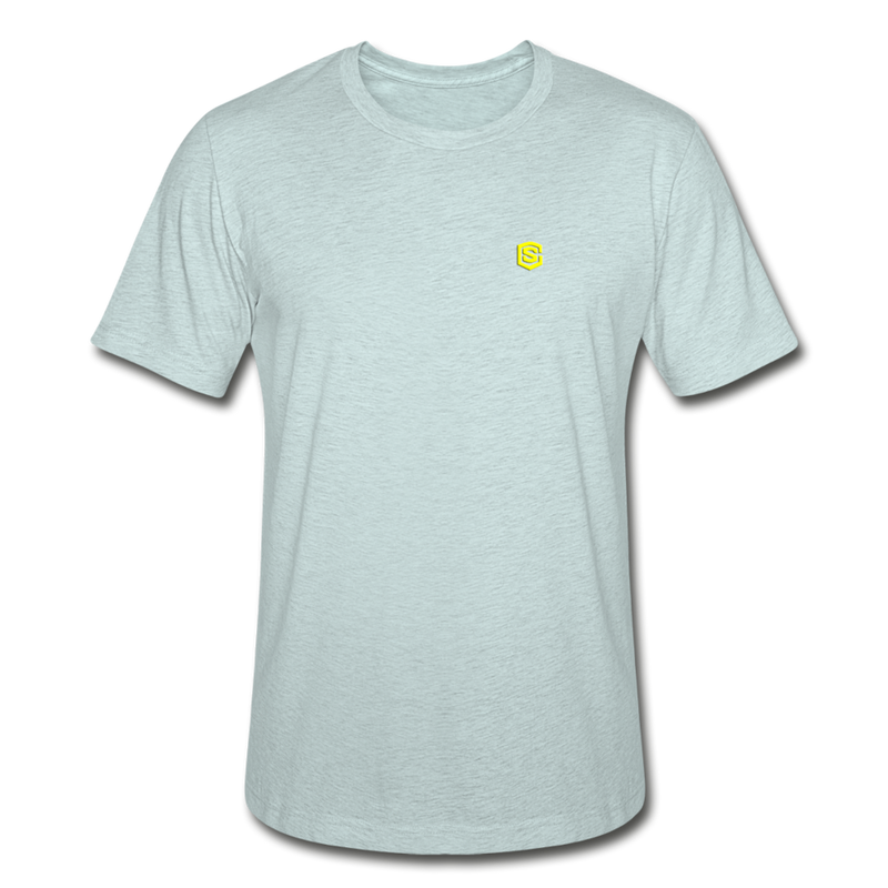 Unisex Heather Prism T-Shirt WITH YELLOW  LOGO - heather prism ice blue