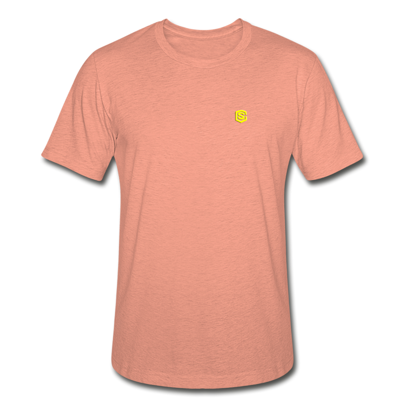 Unisex Heather Prism T-Shirt WITH YELLOW  LOGO - heather prism sunset