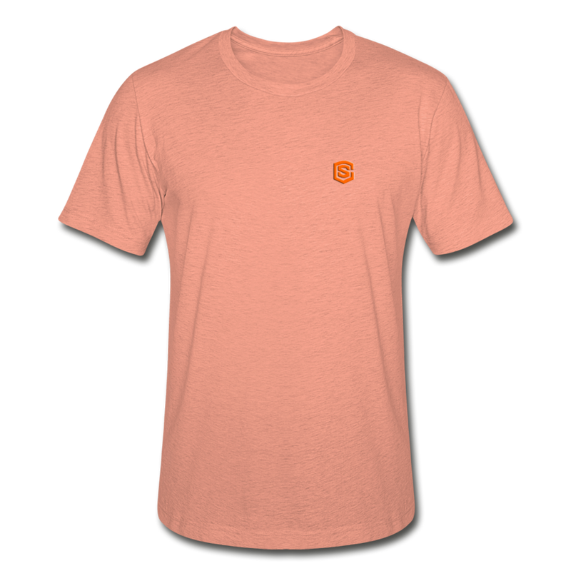 Unisex Heather Prism T-Shirt WITH ORANGE LOGO - heather prism sunset