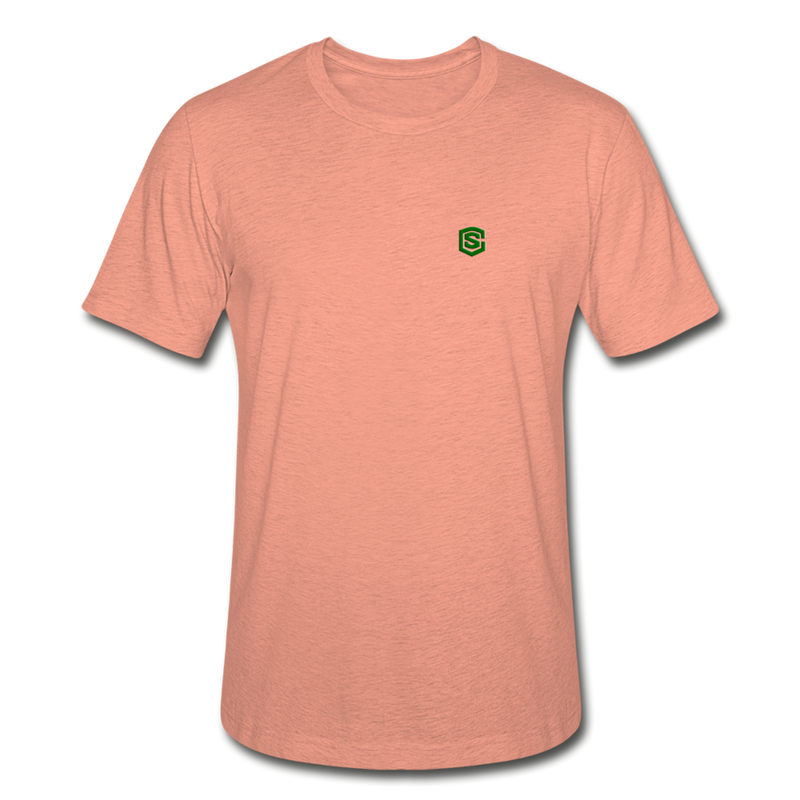 Unisex Heather Prism T-Shirt WITH GREEN LOGO - heather prism sunset