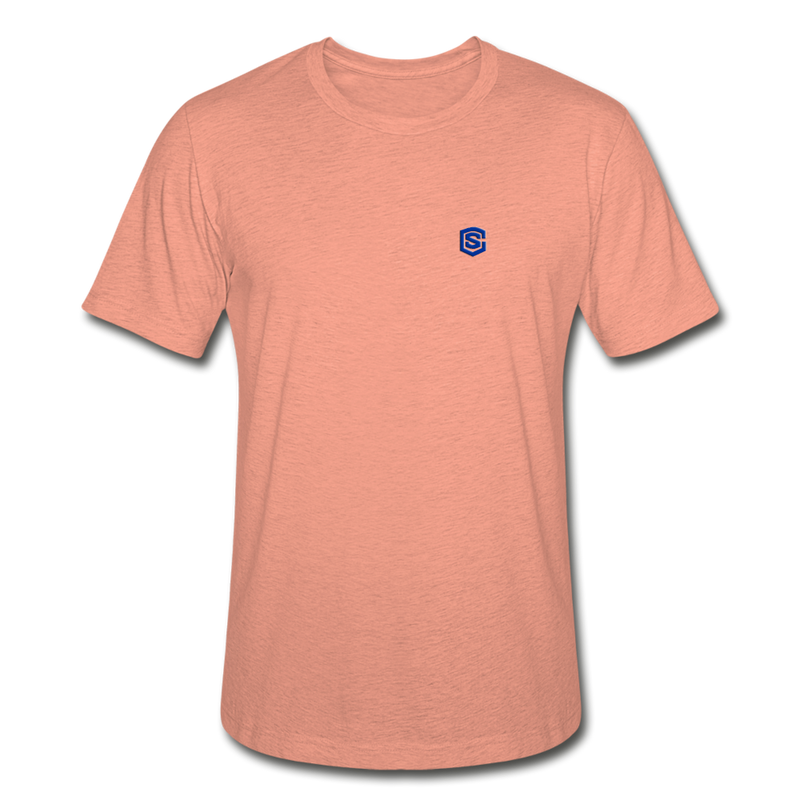 Unisex Heather Prism T-Shirt WITH BLUE  LOGO - heather prism sunset