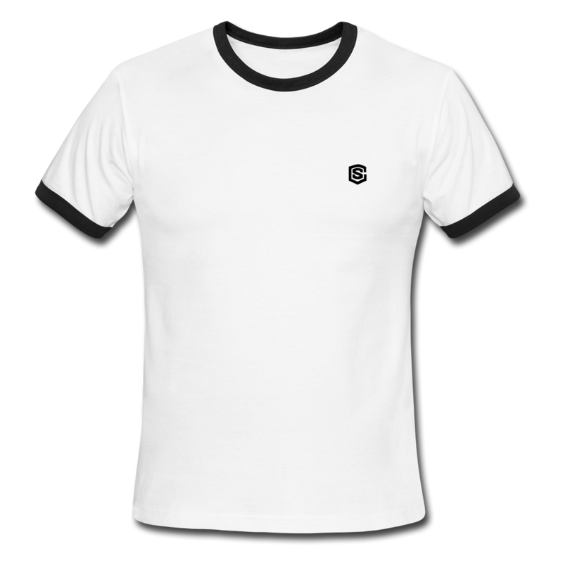 Men's Ringer T-Shirt WITH BLACK  LOGO - white/black