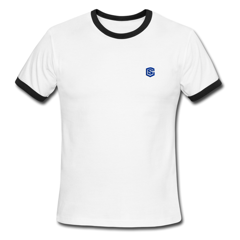 Men's Ringer T-Shirt WITH BLUE  LOGO - white/black