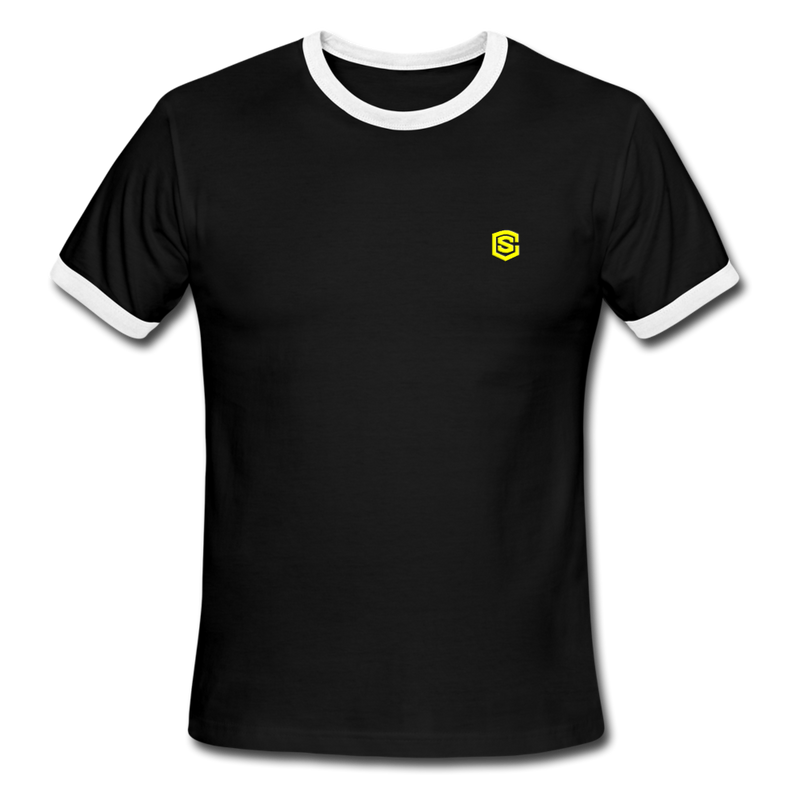 Men's Ringer T-Shirt WITH YELLOW  LOGO - black/white