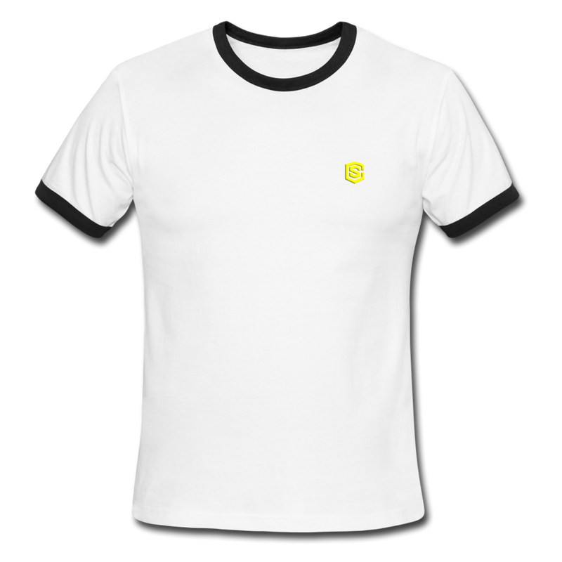 Men's Ringer T-Shirt WITH YELLOW  LOGO - white/black