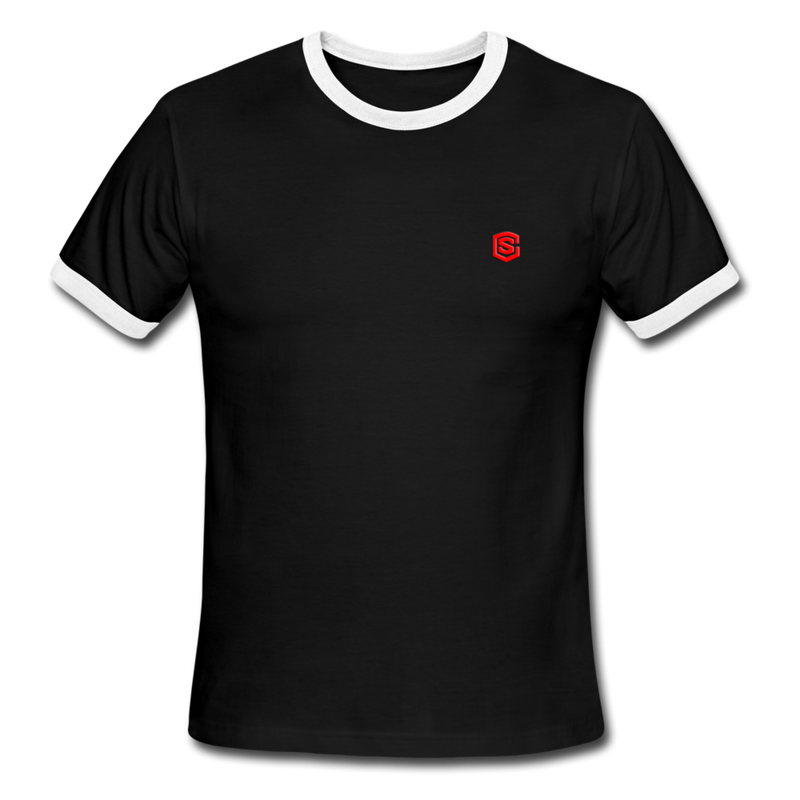 Men's Ringer T-Shirt WITH  RED  LOGO - black/white