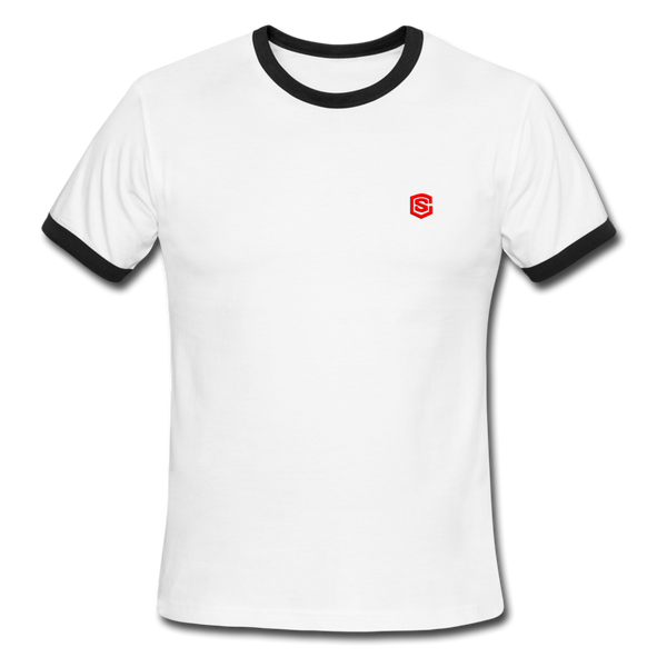 Men's Ringer T-Shirt WITH  RED  LOGO - white/black