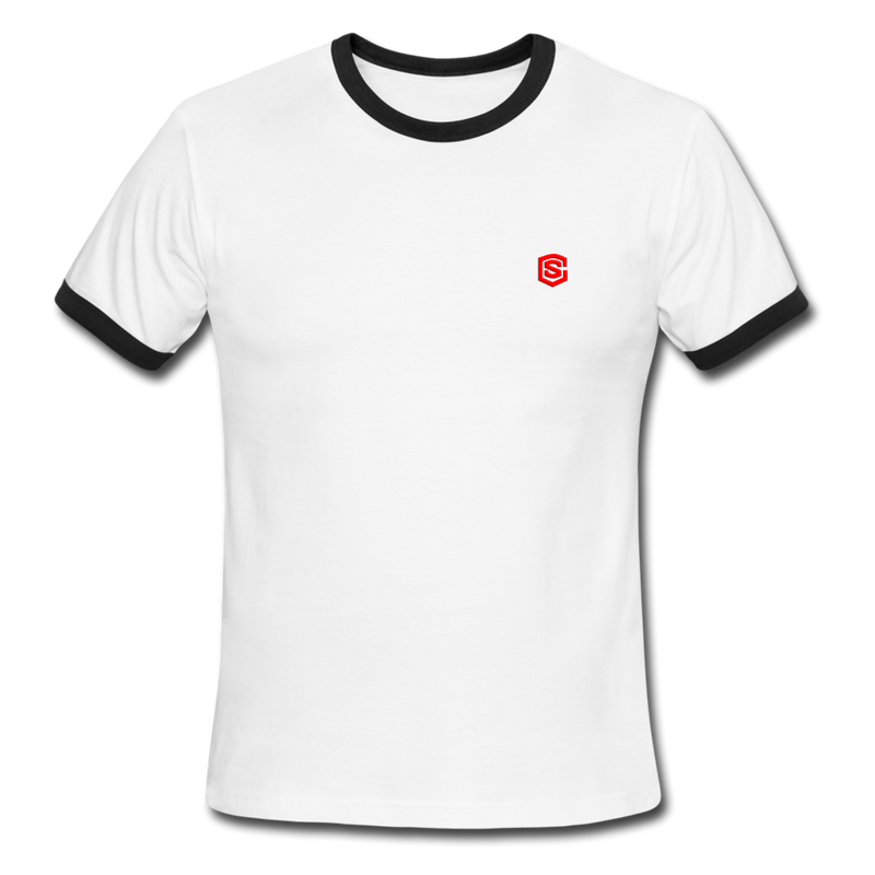 Men's Ringer T-Shirt WITH  RED  LOGO - white/black