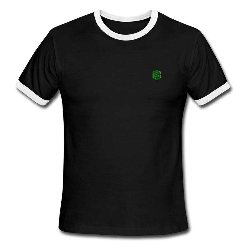 Men's Ringer T-Shirt WITH GREEN  LOGO - black/white