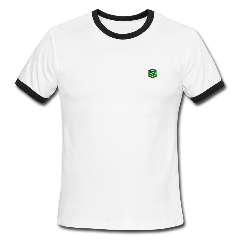 Men's Ringer T-Shirt WITH GREEN  LOGO - white/black