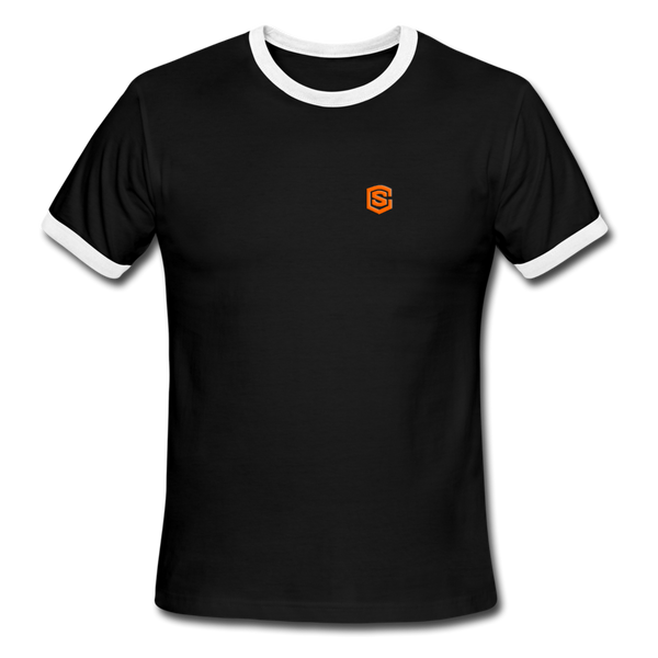 Men's Ringer T-Shirt WITH ORANGE LOGO - black/white