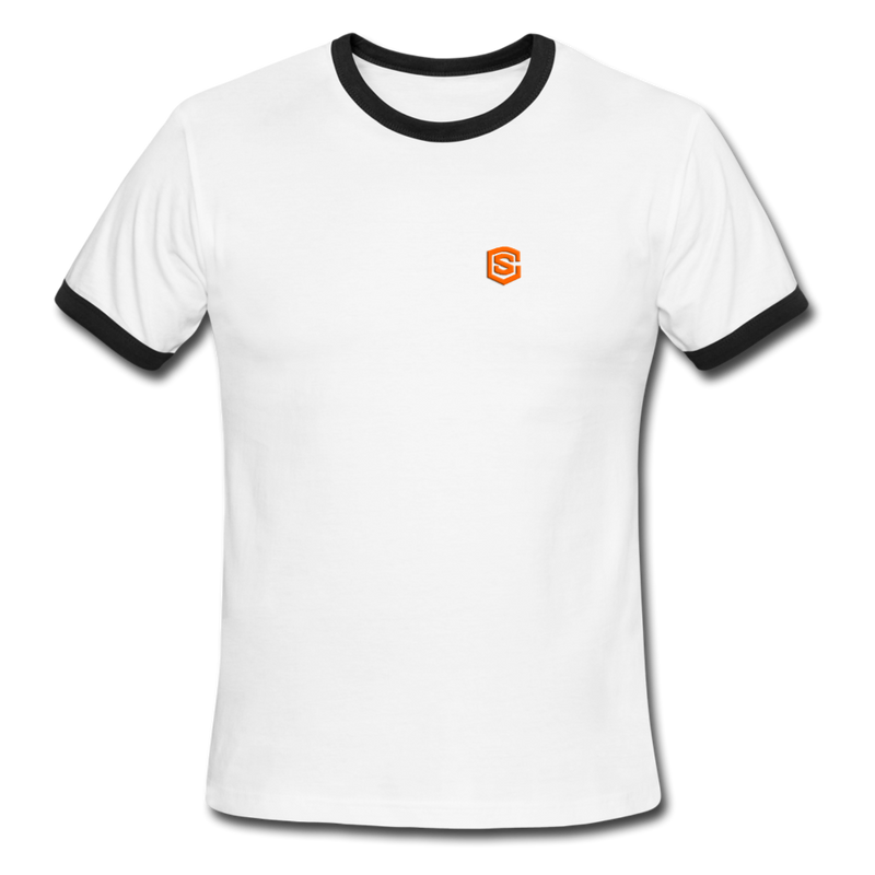 Men's Ringer T-Shirt WITH ORANGE LOGO - white/black