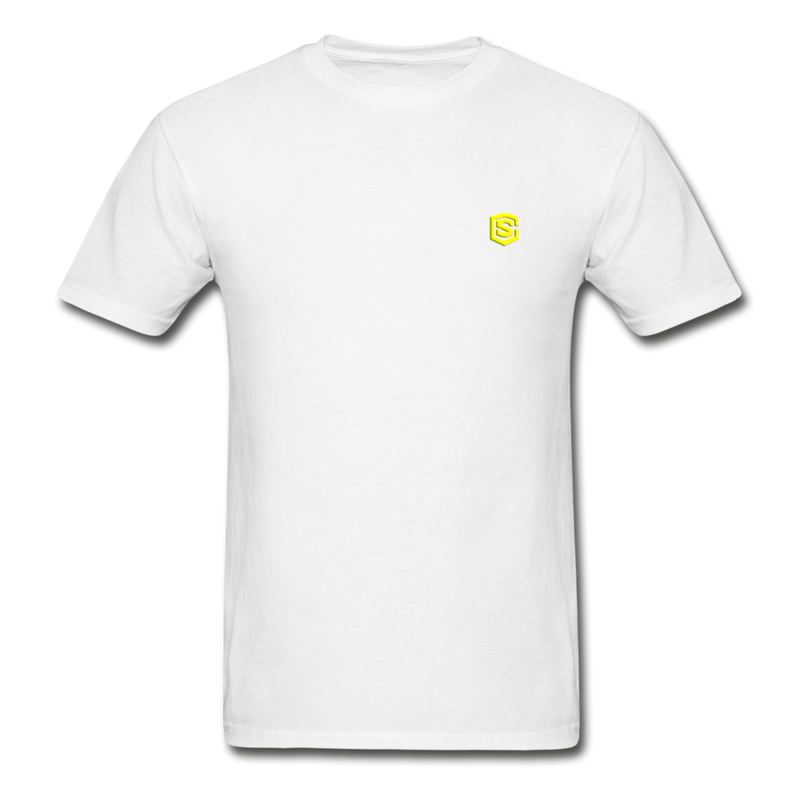 Hanes Adult Tagless T-Shirt  WITH  YELLOW  LOGO - white