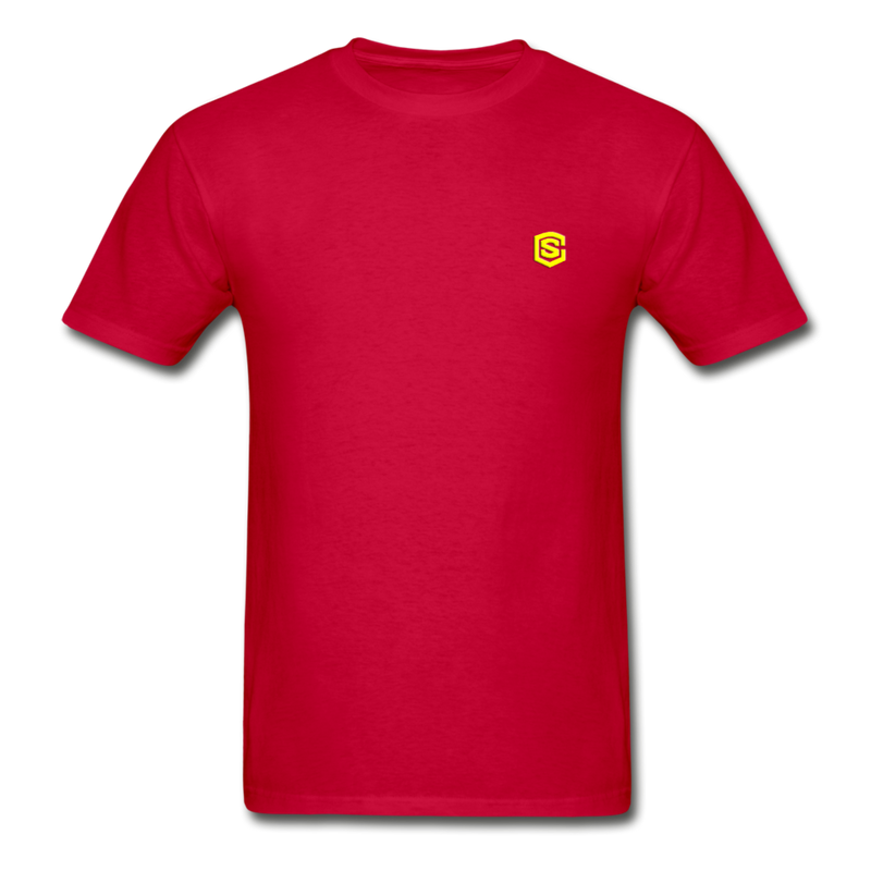 Hanes Adult Tagless T-Shirt  WITH  YELLOW  LOGO - red