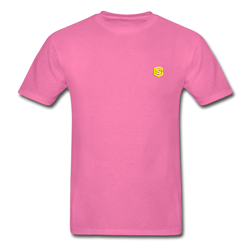 Hanes Adult Tagless T-Shirt  WITH  YELLOW  LOGO - hot pink