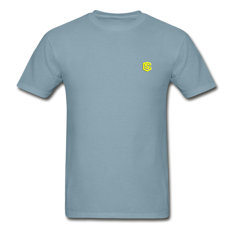 Hanes Adult Tagless T-Shirt  WITH  YELLOW  LOGO - stonewash blue