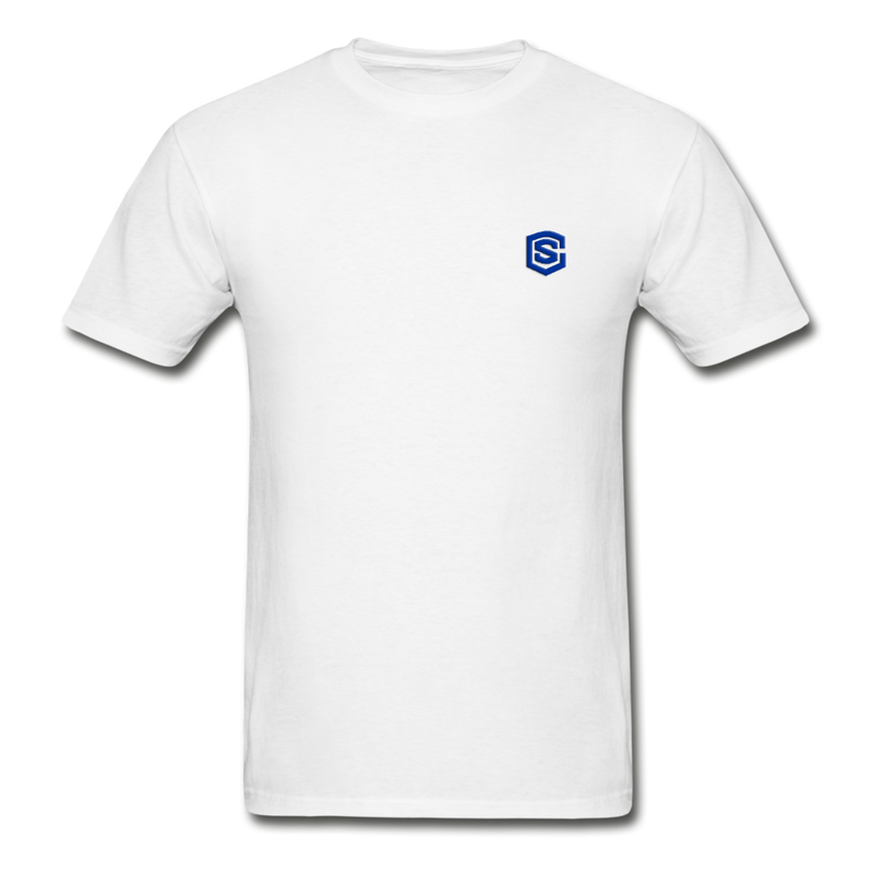 Hanes Adult Tagless T-Shirt  WITH BLUE  LOGO - white