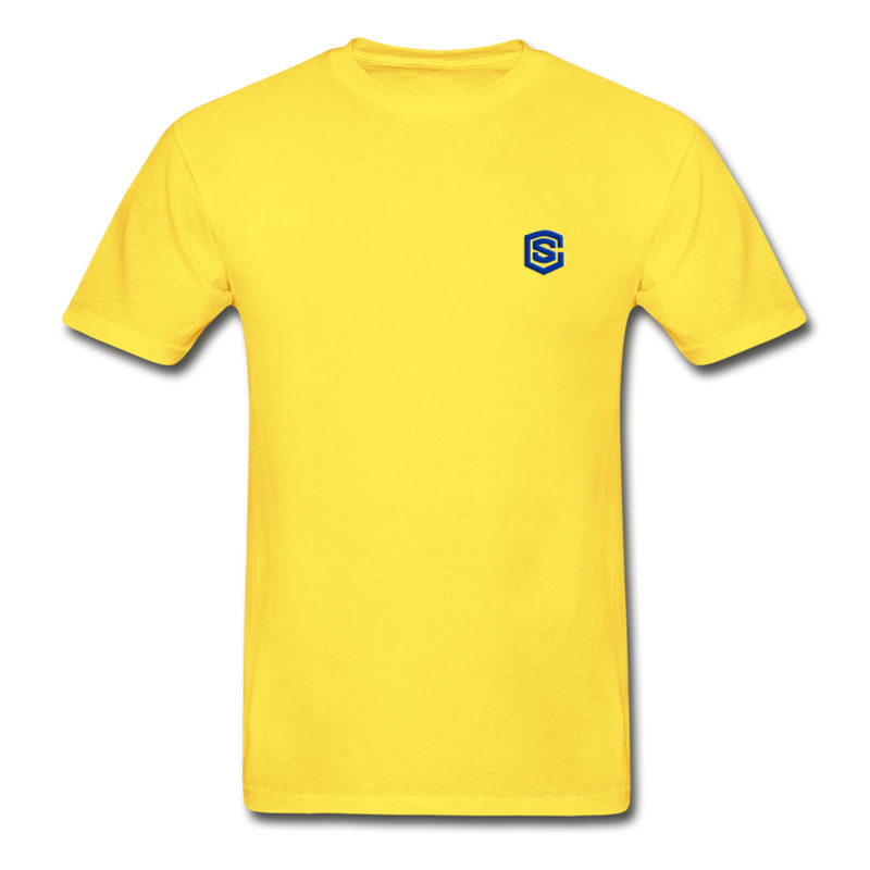 Hanes Adult Tagless T-Shirt  WITH BLUE  LOGO - yellow