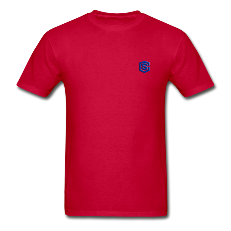 Hanes Adult Tagless T-Shirt  WITH BLUE  LOGO - red