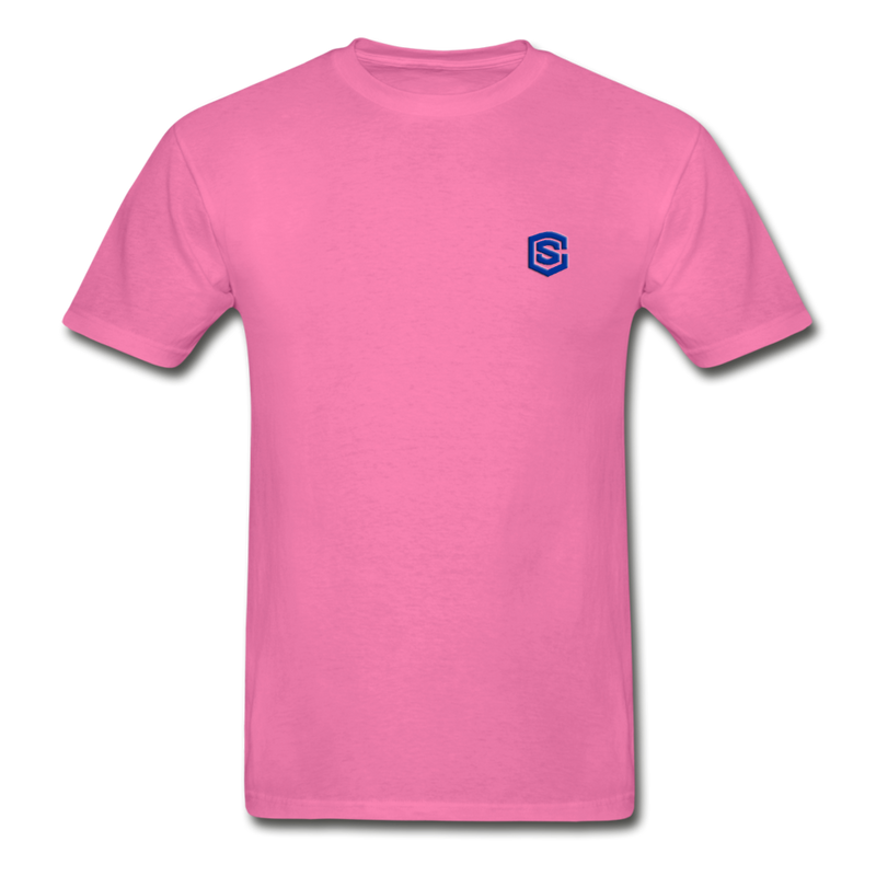 Hanes Adult Tagless T-Shirt  WITH BLUE  LOGO - hot pink