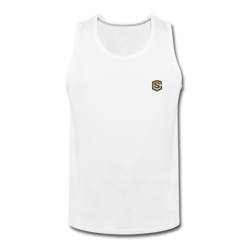 Men’s Premium Tank  WITH BROWN  LOGO - white