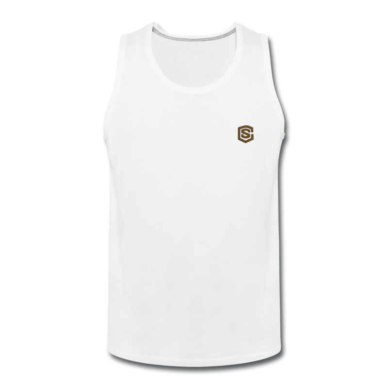 Men’s Premium Tank  WITH BROWN  LOGO - white