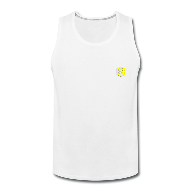 Men’s Premium Tank  WITH  YELLOW  LOGO - white