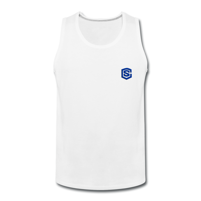 Men’s Premium Tank  WITH BLUE  LOGO - white